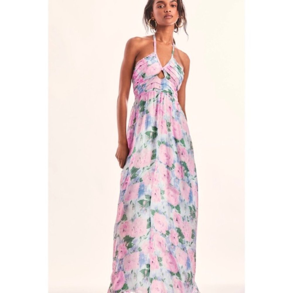 LoveShackFancy Pink Floral Halter Maxi Dress